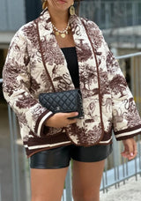 Women's Printed Utility Jacket Open Front Shawl Collar Long Sleeve – Going Out