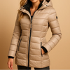 Women’s Puffer Jacket Hooded Quilted Zip Front Pockets – Cold-Weather Walks