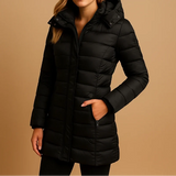 Women’s Puffer Jacket Hooded Quilted Zip Front Pockets – Cold-Weather Walks