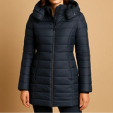 Women’s Puffer Jacket Hooded Quilted Zip Front Pockets – Cold-Weather Walks