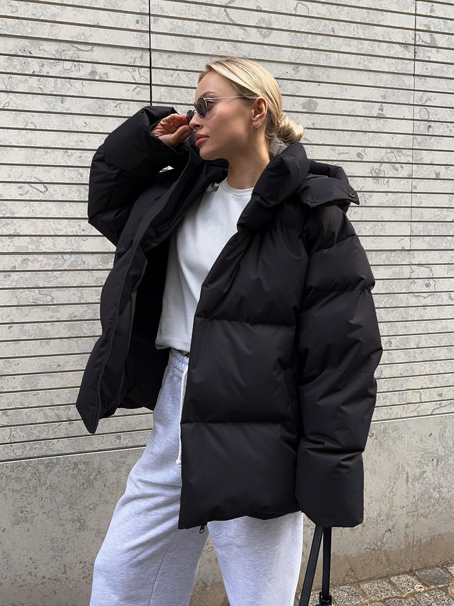 Women’s Puffer Jacket Hooded Zip Front Side Pockets – Cold Morning Errands