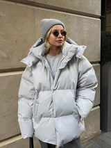 Women’s Puffer Jacket Hooded Zip Front Side Pockets – Cold Morning Errands