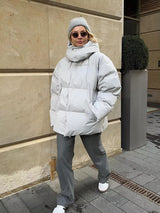 Women’s Puffer Jacket Hooded Zip Front Side Pockets – Cold Morning Errands