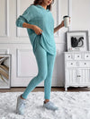 Women's Ribbed 2 Piece Lounge Set Hoodie Longline Leggings – Relaxed Home Wear