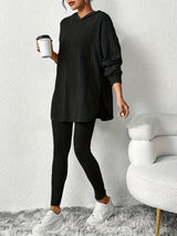 Women's Ribbed 2 Piece Lounge Set Hoodie Longline Leggings – Relaxed Home Wear