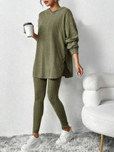 Women's Ribbed 2 Piece Lounge Set Hoodie Longline Leggings – Relaxed Home Wear