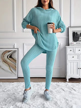Women's Ribbed 2 Piece Lounge Set Hoodie Longline Leggings – Relaxed Home Wear