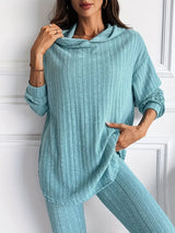 Women's Ribbed 2 Piece Lounge Set Hoodie Longline Leggings – Relaxed Home Wear