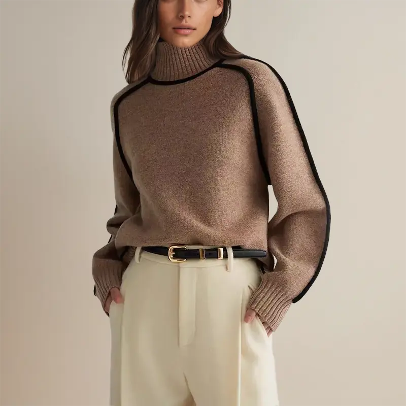 Women's Ribbed Knit Sweater Turtleneck Long Sleeve – Winter Casual Wear