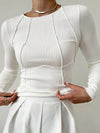 Women's Ribbed Knit Top Long Sleeve Crew Neck Seam Detail – Everyday Basic Style