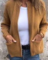 Women's Ribbed Knit Zip Up Cardigan Long Sleeve Pocket - Smart Casual