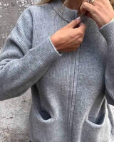 Women's Ribbed Knit Zip Up Cardigan Long Sleeve Pocket - Smart Casual