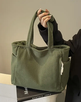 Women's Ribbed Tote Bag Shoulder Side Pocket Open Top – Everyday Use