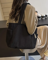 Women's Ribbed Tote Bag Shoulder Side Pocket Open Top – Everyday Use