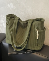Women's Ribbed Tote Bag Shoulder Side Pocket Open Top – Everyday Use