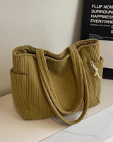 Women's Ribbed Tote Bag Shoulder Side Pocket Open Top – Everyday Use
