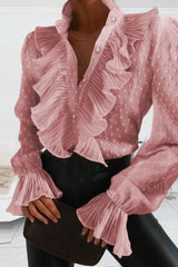 Women's Ruffle Front Blouse Pleated Collar Flared Cuffs – Business Reception