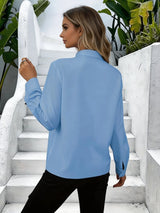 Women's Ruffle Front Blouse Stand Collar Long Sleeve – Business Meeting