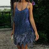 Women's Sequin Fringe Mini Dress Spaghetti Strap – Cocktail Party