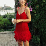Women's Sequin Fringe Mini Dress Spaghetti Strap – Cocktail Party