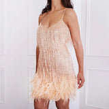 Women's Sequin Fringe Mini Dress Spaghetti Strap – Cocktail Party