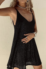Women's Sequin Mini Dress V Neck Spaghetti Strap – Cocktail Party