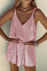 Women's Sequin Mini Dress V Neck Spaghetti Strap – Cocktail Party