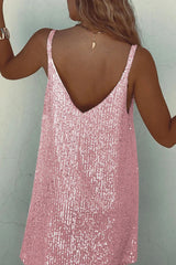Women's Sequin Mini Dress V Neck Spaghetti Strap – Cocktail Party