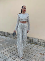 Women’s Sequin Set Round Neck Crop Top High Waist – Evening Receptions