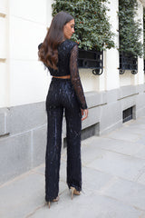 Women’s Sequin Set Round Neck Crop Top High Waist – Evening Receptions