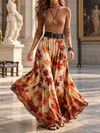 Women’s Set Ribbed Turtleneck Top Leaf Print Skirt Side Pockets – Gallery Visits