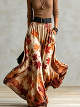 Women’s Set Ribbed Turtleneck Top Leaf Print Skirt Side Pockets – Gallery Visits