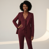 Women’s Set Suit Notched Blazer V-Neck Vest Straight-Leg Pants – Office Presentations