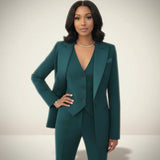 Women’s Set Suit Notched Blazer V-Neck Vest Straight-Leg Pants – Office Presentations