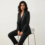 Women’s Set Suit Notched Blazer V-Neck Vest Straight-Leg Pants – Office Presentations