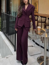 Women’s Set Suit Notched Collar Waist Button Detail – Evening Engagements