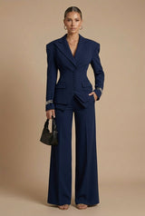 Women’s Set Suit Notched Collar Waist Button Detail – Evening Engagements