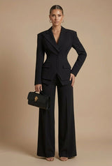 Women’s Set Suit Notched Collar Waist Button Detail – Evening Engagements