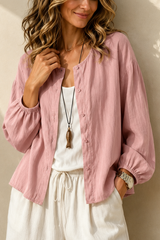 Women’s Shirt Button Closure Round Neck Long Sleeve – Weekend Markets
