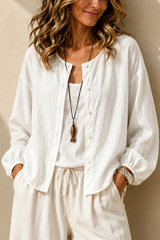 Women’s Shirt Button Closure Round Neck Long Sleeve – Weekend Markets