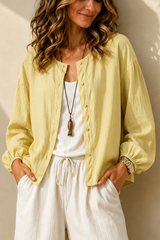 Women’s Shirt Button Closure Round Neck Long Sleeve – Weekend Markets
