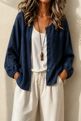 Women’s Shirt Button Closure Round Neck Long Sleeve – Weekend Markets