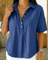 Women's Shirt Collared Button Front Short Sleeve Curved Hem – Coffee Run