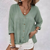 Women's Shirt V Neck Button Front Long Sleeve – Going Out