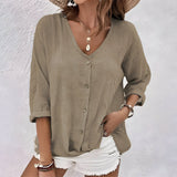 Women's Shirt V Neck Button Front Long Sleeve – Going Out