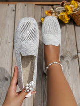 Women’s Shoes Slip-On Openwork Square Toe Low Heel – Art Fair Visit