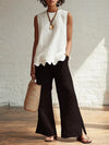 Women's Sleeveless Top Round Neck Scalloped Hem Back Keyhole – Garden Party