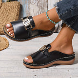 Women's Slide Sandals Open Toe Buckle Accent Platform – Summer Casual