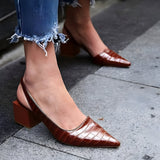 Women's Slingback Heels Croc Embossed Pointed Toe – Office Wear
