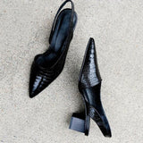 Women's Slingback Heels Croc Embossed Pointed Toe – Office Wear